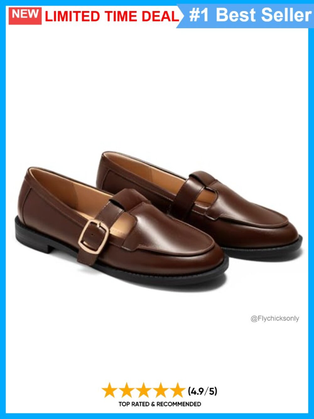 Coutgo Womens T-Strap Faux Leather Loafers Closed Round Toe Comfort Flat